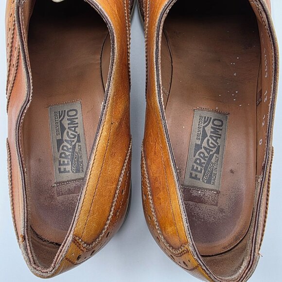 Salvatore Ferragamo Brogue Mens 13 D Brown Wingtip Shoes Casual Walking - Picture 6 of 12